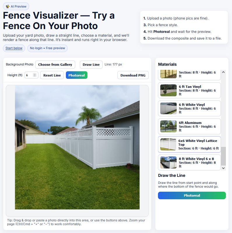 AI fence rendering visualizer screenshot (before/after fence preview)
